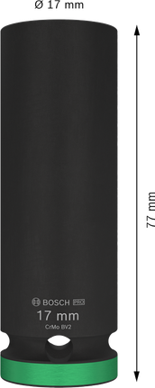 Vaso de impacto Bosch PRO de 1/2 pulgada y 17 mm de profundidad.